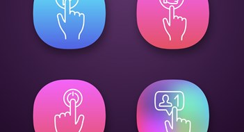 Click app icons set. Vector illustrations. Play, like, power, new follower notification. UI/UX user interface